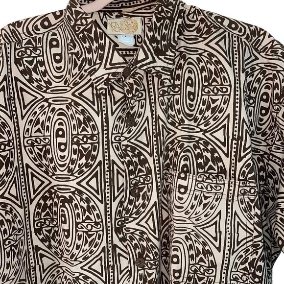 Noa Noa Mens Shirt Size L Brown Abstract Print Hawaiian Button Down Pure Cotton - Picture 3 of 9
